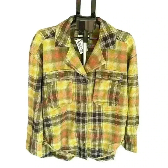 Free People We The Free Izzie Cargo Shirt Olive Combo NWOT Xs Shacket - Picture 2 of 10